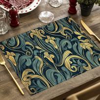 4/6/8Pcs New Baroque Retro Mandala Pattern Linen Placemats, Printed Coasters, Decorative Heat-insulating Table Mats 4Pcs-30X45cm(12X18in gray