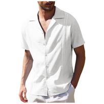 Mens Linen Cotton Cuban Collar Short Sleeve Button Up Casual Shirt S