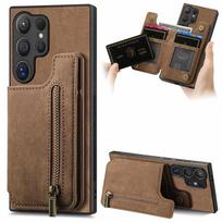 Retro odinis piniginė su užtrauktuku, kortelių ir telefono dėklas, skirtas Samsung Galaxy S25 Edge S24 S23 Ultra S22 Plus S21 S20 FE Note 20 10, atverčiamas dangtelis Samsung M55 black