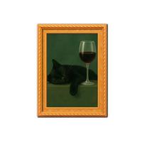 Lazy Black Cat Refrigerator Magnet - Mini Wooden Frame Decorative Painting, Durable And Ideal For Home Kitchen Decoration black