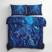 Microfiber Adults Sea Turtle Duvet Cover Double 3D Blue Turtle Watercolored Printed 2 Pieces Bedding Set For Boys And Girls 70x133cm-2pcs blue