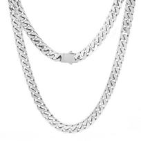 Stainless Steel Miami Cuban Chain Necklace for Men - Hip Hop Style Jewelry Bracelet 19cm white