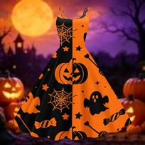 Women's Halloween Printed Off Shoulder Vintage Dress L purple