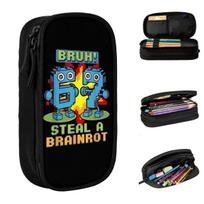 Bruh Steal A Brainrot 67 Six Seven Brainrot Meme Pencil Case Pen Box Pencil Bags Kids Large Storage Office Gifts Pencil Pouch 21x10.5x5cm black