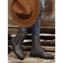 New European‑American Plus‑Size Women's Martin Boots, Round Toe, Block Heel, Lace‑Up & Side‑Zip, Solid‑Color Low‑Cut, In Stock 43 black