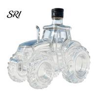 Clear Glass Whiskey Bottle Tractor Shaped Decanter, 300ML Wine with Lid, Flask Decanter for Spirits, Unique Novelty Barware Gift Lovers Men white