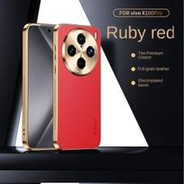 For VIVO X100 X100 Pro electroplated lychee texture full-coverage lens protective anti-fingerprint anti-drop phone case For VIVO X100 raudona