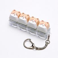 Cute Cat Keycap Keyring 4 Keys Mechanical Keyboard Keychain Keyboard Fidget Toy  Backpack Pendant style 9 white