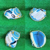 Premium Full Leather Catchers Glove Adult Baseball Softball Left Hand 33.5 Inch Macaron Blue White Gold Trim Left Hand white