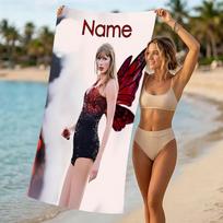 Customizable personalized beach towels Taylor Swift themed designs.Suitable for the beach, yoga, sports;ideal as beach accessories 70cmx140cm(27x55inch) black