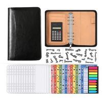 6-Ring Portfolio Binder Cover A6 Business Notebook Memo Book Loose Leaf Notebook  Conference Use Black Set beige