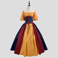 Viduramžių Retro Spalvų Bloko Off-Shoulder Slim Fit Suknelė su Skraidančiomis Rankovėmis ir Plačiu Sijonu - Moteriškas Cosplay Kostiumas XXXL orange