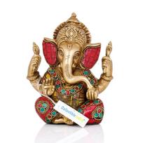 Lord Ganesha Brass Statue, Ganesh Vinayak Murti, Ganpati Ji, Brass Idol - 5.5 beige