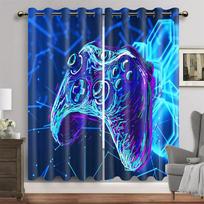 Gamer Gamepad Controller Window Curtains Drapes great for Family Room Boys Bedroom Gaming Room Home Decor Door Playing Video Game 50W60H(CM)X2&Grommet Top blue
