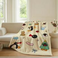 Animacinis P-Pingu Mielas pledas Šiltas Minkštas Tinka Miegamajam Sofai Lovai Svetainei Biurui Kelionėms Stovyklavimui Dovanos 75cmx90cm white