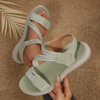 Women's Summer Flat Velcro-Strap Cross-Band Comfortable Sandals, European Fashionable Style, Available In Large Sizes. 42 žalia