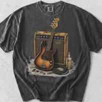 Vintage Bass Guitar Amp Rock Tee: Coiled Cable Graphic, Comfort Colors Cotton M gray