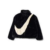 Nike Women'ss Oversized Swoosh Logo Jacket Black / Fossil (Unisex) Jackets CU6558 010 XS white
