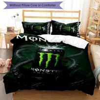 3pcs Monster Energy LOGO pattern bedding set duvet cover set includes duvet cover &pillowcases,perfect all season bedroom decoration&gift 135cmx200cm white