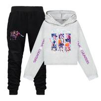 Kpop Demon Hunters Girls Cotton Casual Set With Long Sleeve Hoodie And Pants For Ages 110-170cm 170cm pilka