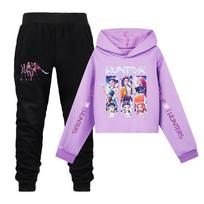 Kpop Demon Hunters Girls Cotton Casual Set With Long Sleeve Hoodie And Pants For Ages 110-170cm 150cm violetinė