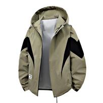 Color Block Mountain-Style Men's Windbreaker - Trendy, Multi-pocket Workwear for Outdoor Enthusiasts XXL chaki