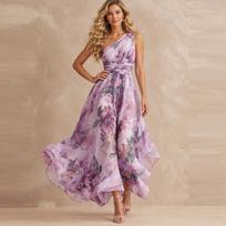 Women's Elegant Floral Print One-Shoulder Sleeveless Dress for Summer Vacation and Casual Wear XXL