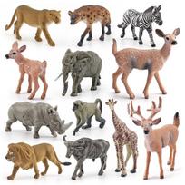 Simuliacija 12 vnt. Miško gyvūnai Žirafa Rinoceras Liūtas Zebras Dramblys Jautis Pavianas Baltauodegis elnias Modelis Ornamentas gray