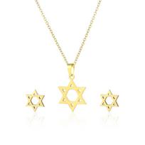 Women's Star of David Necklace Earrings Set Dubai Gold Color Stainless Steel African Indian Wedding Jewelry Sets for Women Girls beige