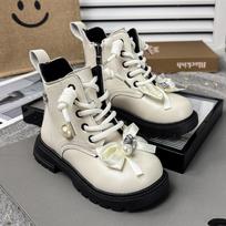 2026 Girls' Princess Martin Boots, Fleece-Lined Leather Short Boots Size 28: 16.5 cm white