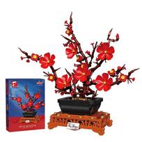 669PCS Plum Blossom Floral Bonsai Building Blocks Flower Model Bricks Creative Desktop Decoration Toys For Kids Holiday Gifts red