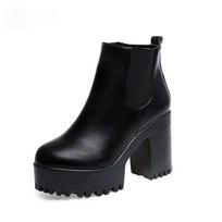 Botas Mujer Fashion Women Square Heel Platforms PU Leather Thigh High top Pump Motorcycle for Adult Women 37 black