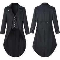 Gotikinis Viduramžių Steampunk Kailis Ilgas Paltas Vampyras Magas Vyriškas Steampunk Helovinas XXXL juoda