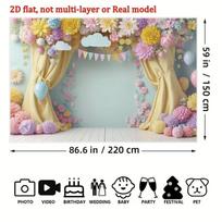 2D Pastel Flower Curtain Backdrop Baby Shower Photography Background 47.2x31.5inch/120*80cm gray