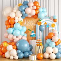 Macaron Orange & Blue Balloon Garland Arch Set for Children's Birthday Party Decor white