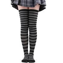 Iki šlaunų kojinės moterims dryžuotos ponios mergaitės juodos baltos rožinės ilgos virš kelių kojinės Femboy Cosplay Lolita Harajuku Y2K One Size black