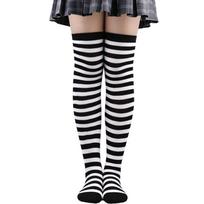 Iki šlaunų kojinės moterims dryžuotos ponios mergaitės juodos baltos rožinės ilgos virš kelių kojinės Femboy Cosplay Lolita Harajuku Y2K One Size black
