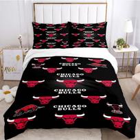 Chicago Bulls Neon Red Outline Bull Head Print 3 Pieces Duvet Cover Set Basketball Fan Bedding Set Bedroom Home Decor Without Pillow Core Comforter 155x200cm white