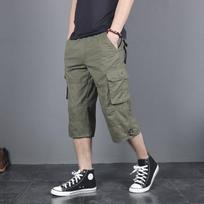 Tooling shorts men's summer thin multi-pocket cotton cropped pants plus size loose casual pants outdoor sports M gray