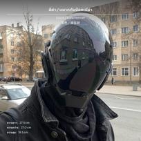 Kibernetinio pasaulio šalmo kaukė, LED šviečianti Cosplay veidą keičianti Tech Vibe balta su dvigubais sparnais juosta Black Bare Helmet gray