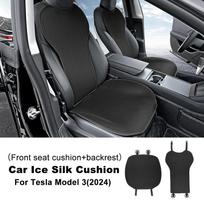 Ice Silk Mats For Tesla Model 3 Highland 2024 Car Seat Cushion Breathable All Season Back Seat Pad Protector Covers Accessories Front Black 2PCS