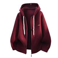Men's Loose Fit Lazy Style Knitted Cardigan Coat with Hood Autumn Fashionable Casual Polyester Fiber Long Sleeve Zipper Closure 2XL brown