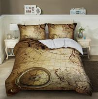 Nautical Map Bedding Set King Queen Brown Vintage Style Sea World Map Compass Duvet Cover Ocean Map Polyester Comforter Cover EU Single 135*200cm/53x79in 3pcs beige