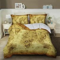 Nautical Map Bedding Set King Queen Brown Vintage Style Sea World Map Compass Duvet Cover Ocean Map Polyester Comforter Cover EU Single 135*200cm/53x79in 3pcs beige