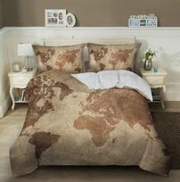 Nautical Map Bedding Set King Queen Brown Vintage Style Sea World Map Compass Duvet Cover Ocean Map Polyester Comforter Cover EU Single 135*200cm/53x79in 3pcs
