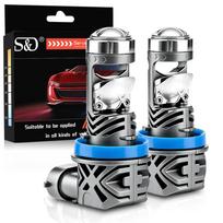 2Pcs 30000Lm H11 Led Projector Lens Headlight Bulbs 1:1 LED Wireless Low Beam 70W Car Plug&Play Turbo Lamp Foglight 6500K White H11/H8/H9 gray