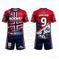 26/27 Specialus leidimas Haaland Gerbėjų Futbolo Marškinėliai Norvegija Vikingai T-shirt Šortai Sportinė Apranga Vasaros Laisvalaikio Vaikams Marškinėlių Rinkinys 2 dalių Rinkinys 150