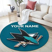 Custom Name,San Jose Sharks pattern round rug,Carpet Rug for Living Room Bedroom Playroom ,Non-slip Floor Mat,Holiday Gifts and Birthday Gifts. 80cmx80cm