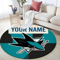 Custom Name,San Jose Sharks pattern round rug,Carpet Rug for Living Room Bedroom Playroom ,Non-slip Floor Mat,Holiday Gifts and Birthday Gifts. 150cmx150cm
