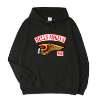 Sparnuotas angelas Vyriškas džemperis su gobtuvu Priekyje Hells Angels Sparnuotas Kaukolės Logotipas Ant Krūtinės Spausdinimas, Storas Fleece Puloveris Sportui Savaitgaliui Kasdieniam Dėvėjimui 2XL juoda